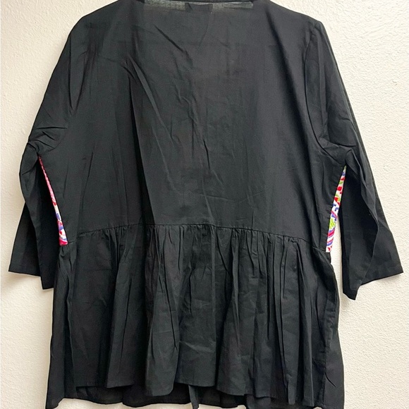 Velzera Women's Size 1XL Open Front Top Embroidered Black Front Tie Boho NWT - Picture 3 of 3